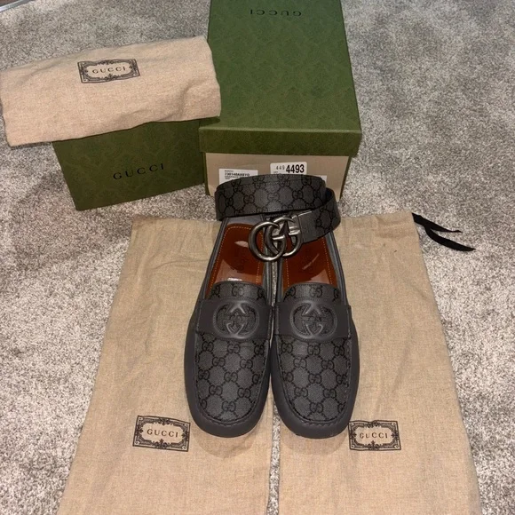 Gucci Graphite Grey GG Loafers and Belt - Picture 2 of 7